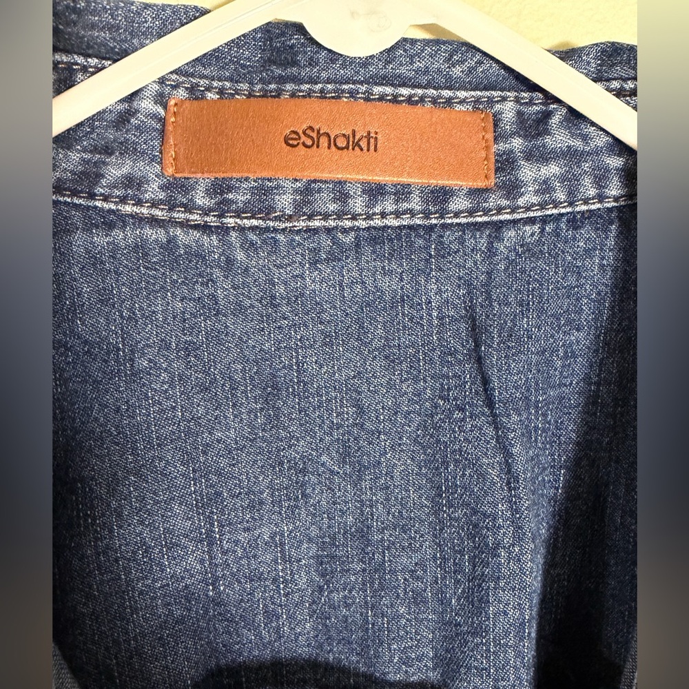 eShakti NEW Custom Shirtdress. Blue Denim,Pleated Pocketed Skirt, Sash, Sz 16W - Picture 3 of 16
